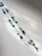 Collier signature aigue-marine clé (long)