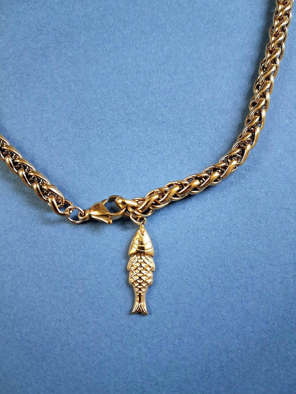 Collier chaîne palmier et poisson