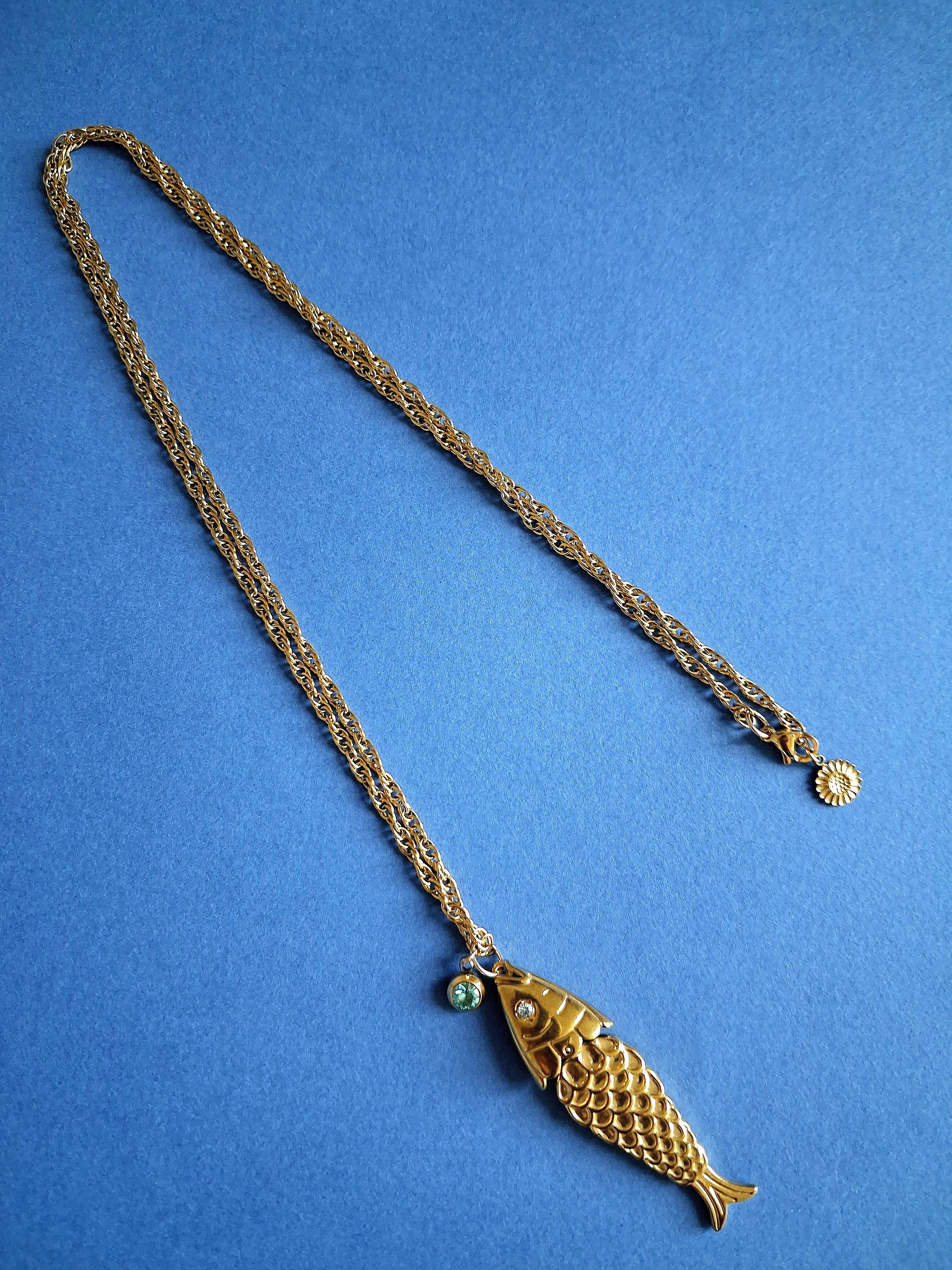 Collier maille corde pendentif poisson