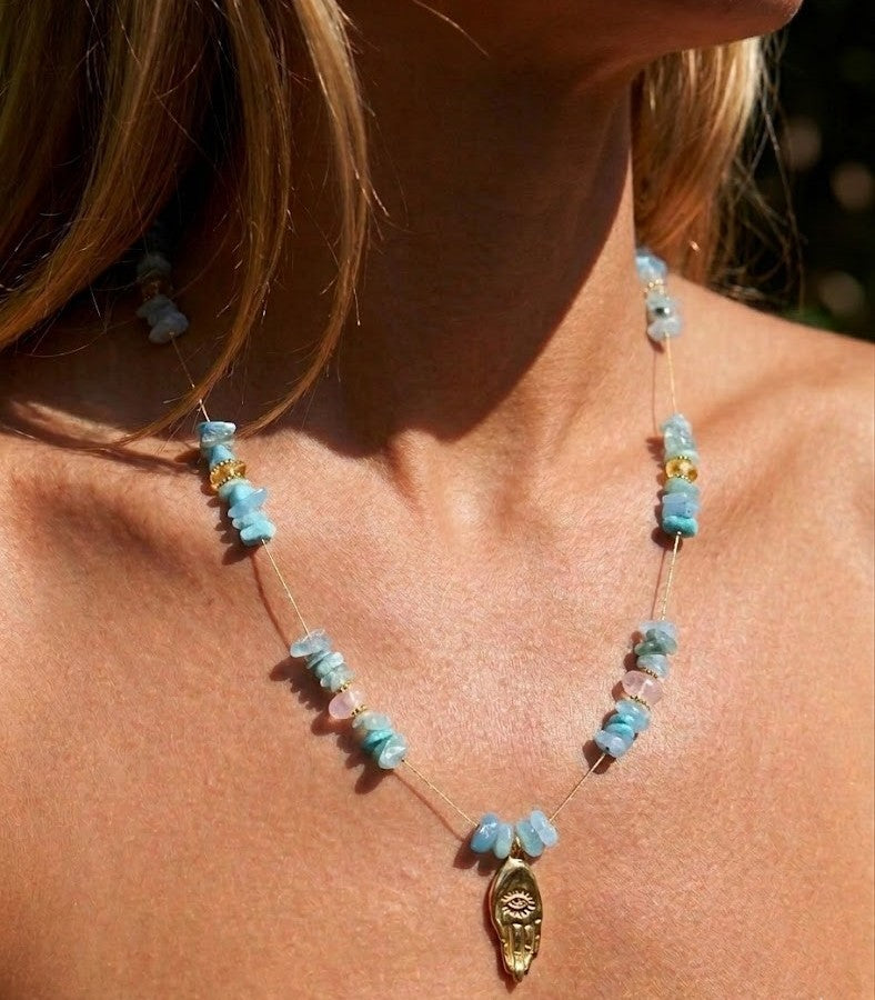 Collier signature aigue-marine