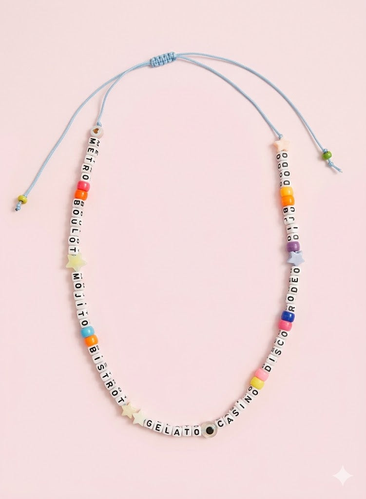 Collier message "métro-boulot etc."