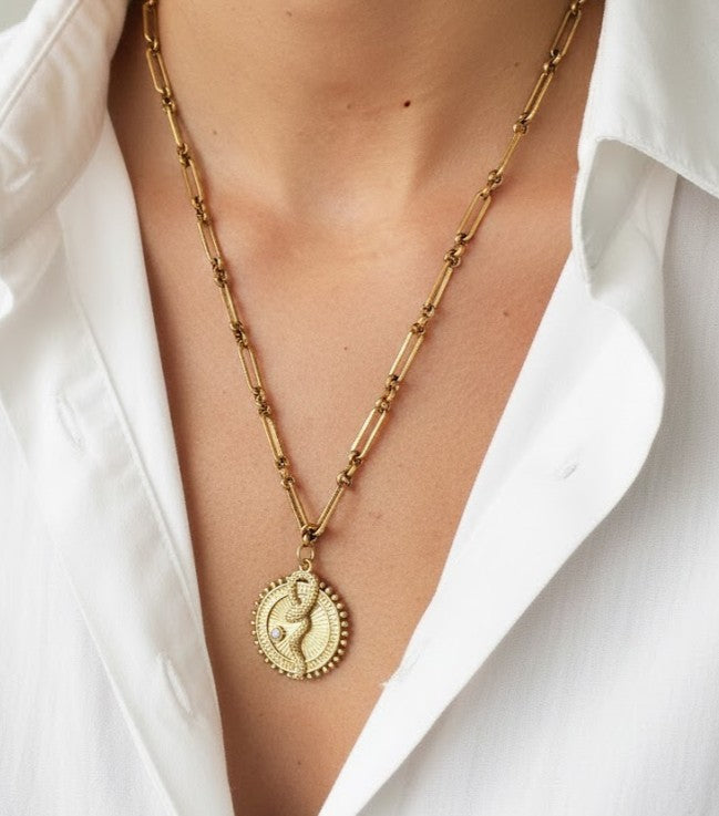Collier maillon pendentif serpent