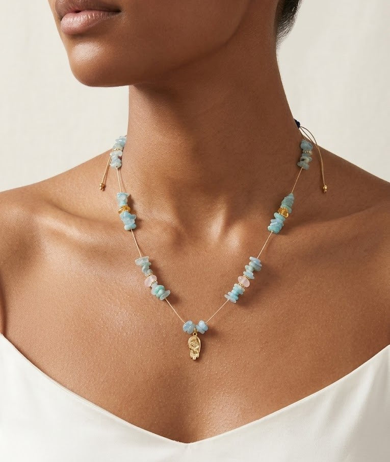 Collier signature aigue-marine