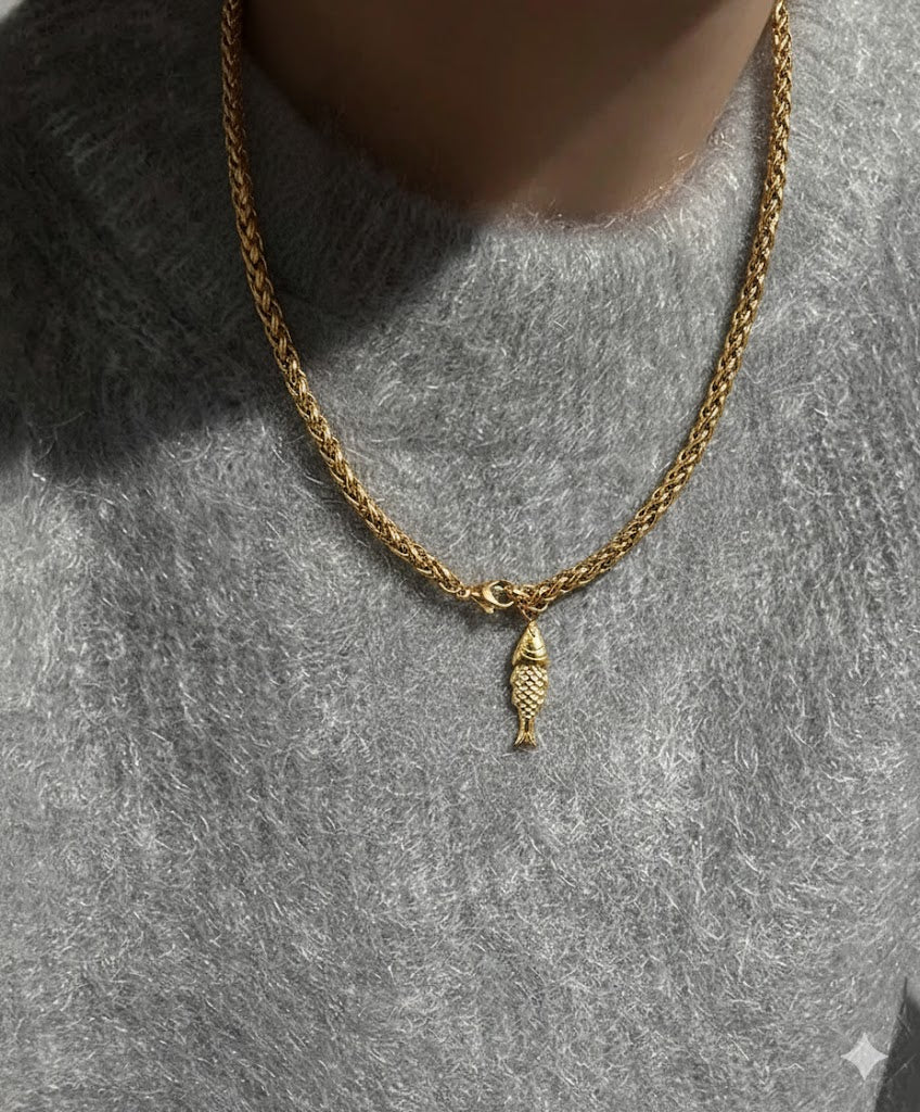 Collier chaîne palmier et poisson