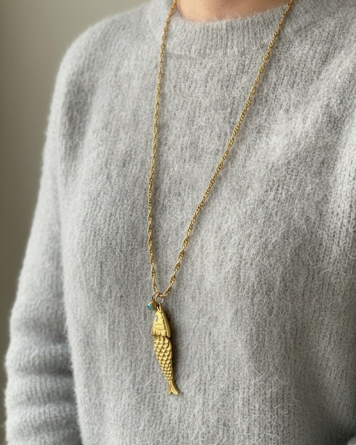 Collier maille corde pendentif poisson